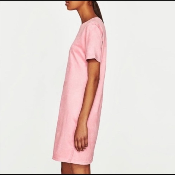 Zara Light Pink Faux Suede Tshirt Shift Dress Small - Picture 3 of 9